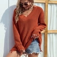 thumbnail image 6 of LYXSSBYX V-Neck Long Sleeve Sweater Tops Hot Sale Clearance for Fashion Women Solid Long Sleeve Pullove Hollow Out V-Neck Casual Sweater Tops, 6 of 6