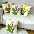 thumbnail image 3 of Tulip Flower Embroidered Throw Pillow Covers, Farmhouse Decorative Square Floral Cushion Covers, Lumbar Pillow for Sofa Living Room Bedroom Home Decor, 3 of 6
