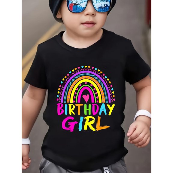 Birthday Girl Shirt Kids Rainbow Happy Bday Party for GirlsCotton Soft Graphic Tee Breathable Playwear T-Shirt