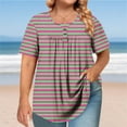 thumbnail image 2 of Plus Size Womens Clothing Summer Shirts Short Sleeved Round Neck Button Up Pleated T-Shirts, 2 of 6