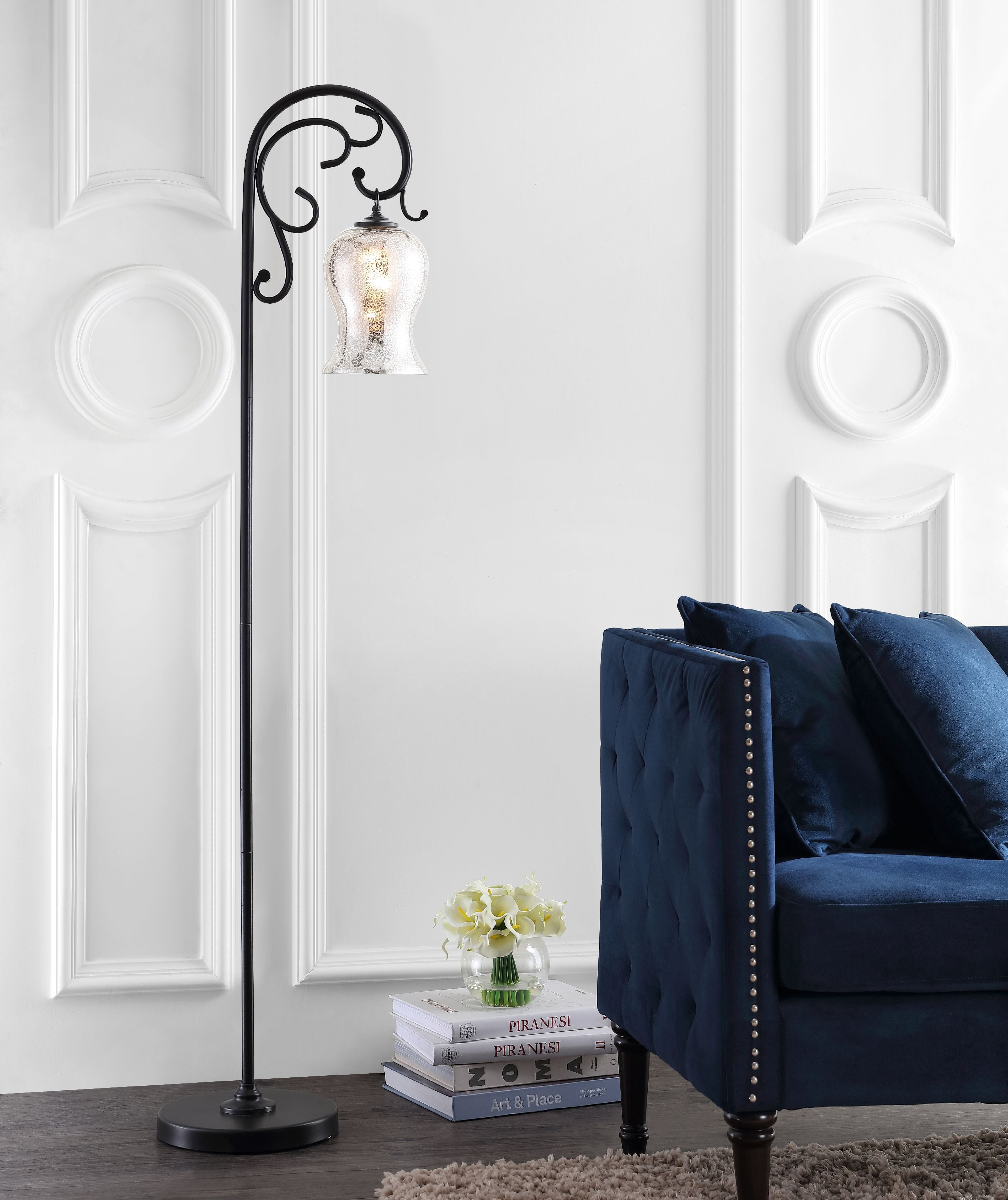 SAFAVIEH Meridia. Antique Curved Floral 64 in. H Floor Lamp, Black