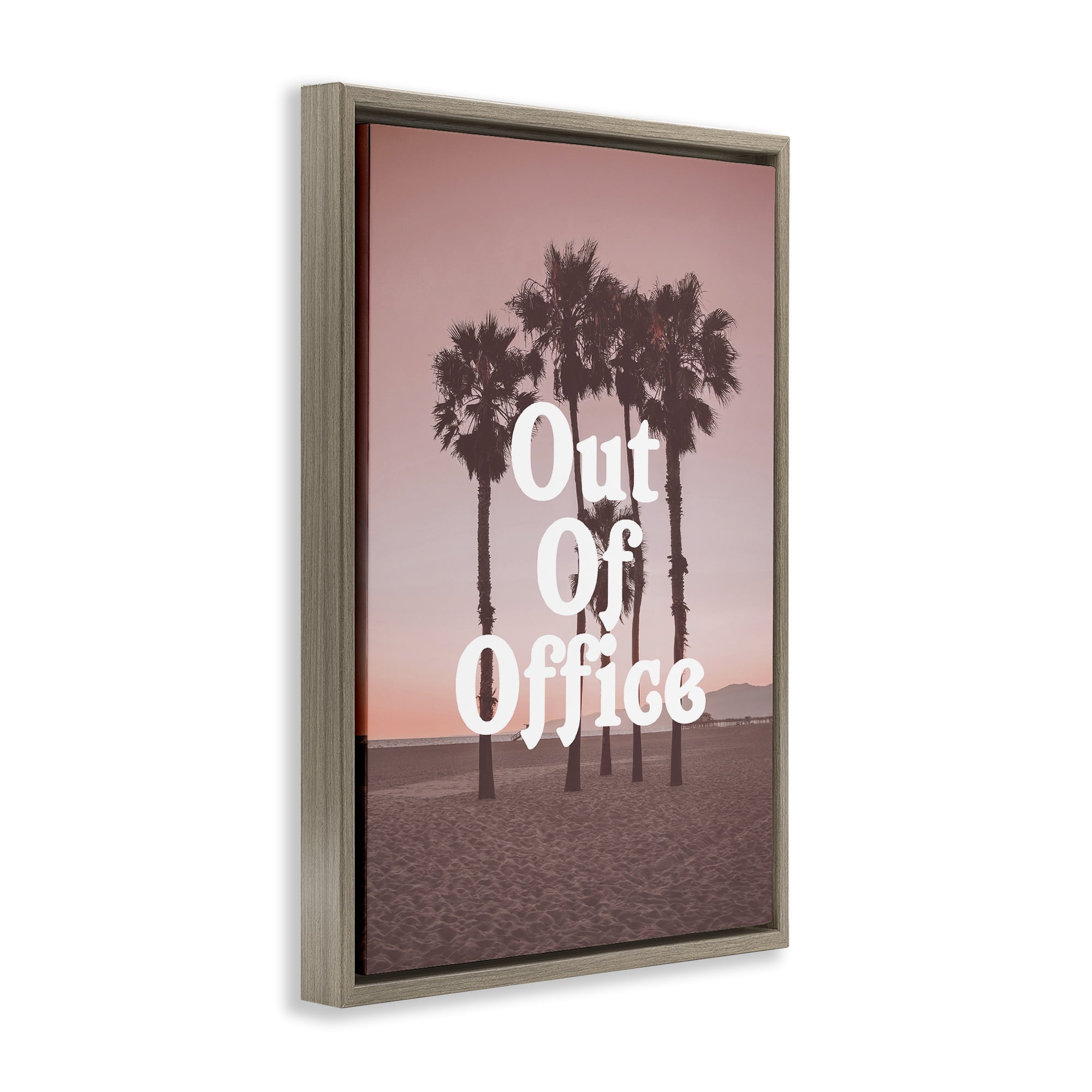 Stupell Industries Pink Tropical Out Of Office Brown Framed Floater Canvas Wall Art, design by Lil' Rue