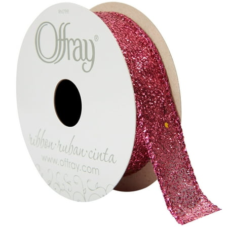 Offray Ribbon, Fuchsia Purple 7/8 Inch Wired Edge Metallic Ribbon, 9 Feet