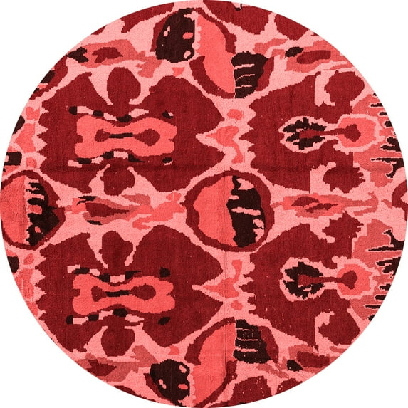 Ahgly Company Machine Washable Indoor Round Abstract Red Modern Area Rugs, 3' Round