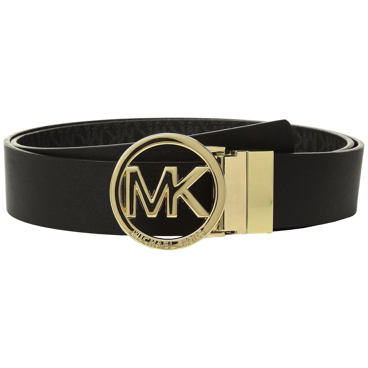MICHAEL Michael Kors Womens Fulton Reversible Leather Belt (Black/Gold ...