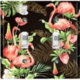 thumbnail image 1 of Metal Light Switch Plate Outlet Cover Tropical Pink Flamingo Flower Leaves Black FGO005, 1 of 13