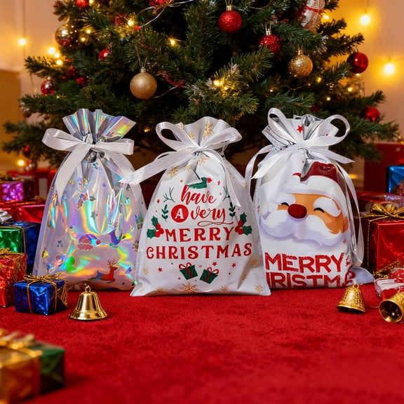 30pcs Christmas Drawstring Gift Bag Set - Festive Reusable Gift Packaging Bags, Cute Holiday Bags for Presents, Party Favors & Small Gifts, Festive Gift Bags for Family & Friends, 9.5*6.3in, A
