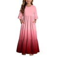 thumbnail image 2 of Little Girls Maxi Dress 4-14 Years Ruffle Half Sleeve Round Neck Floral Print Tiered Long Dress with Side Pockets Watermelon Red O 4-5 Years, 2 of 7