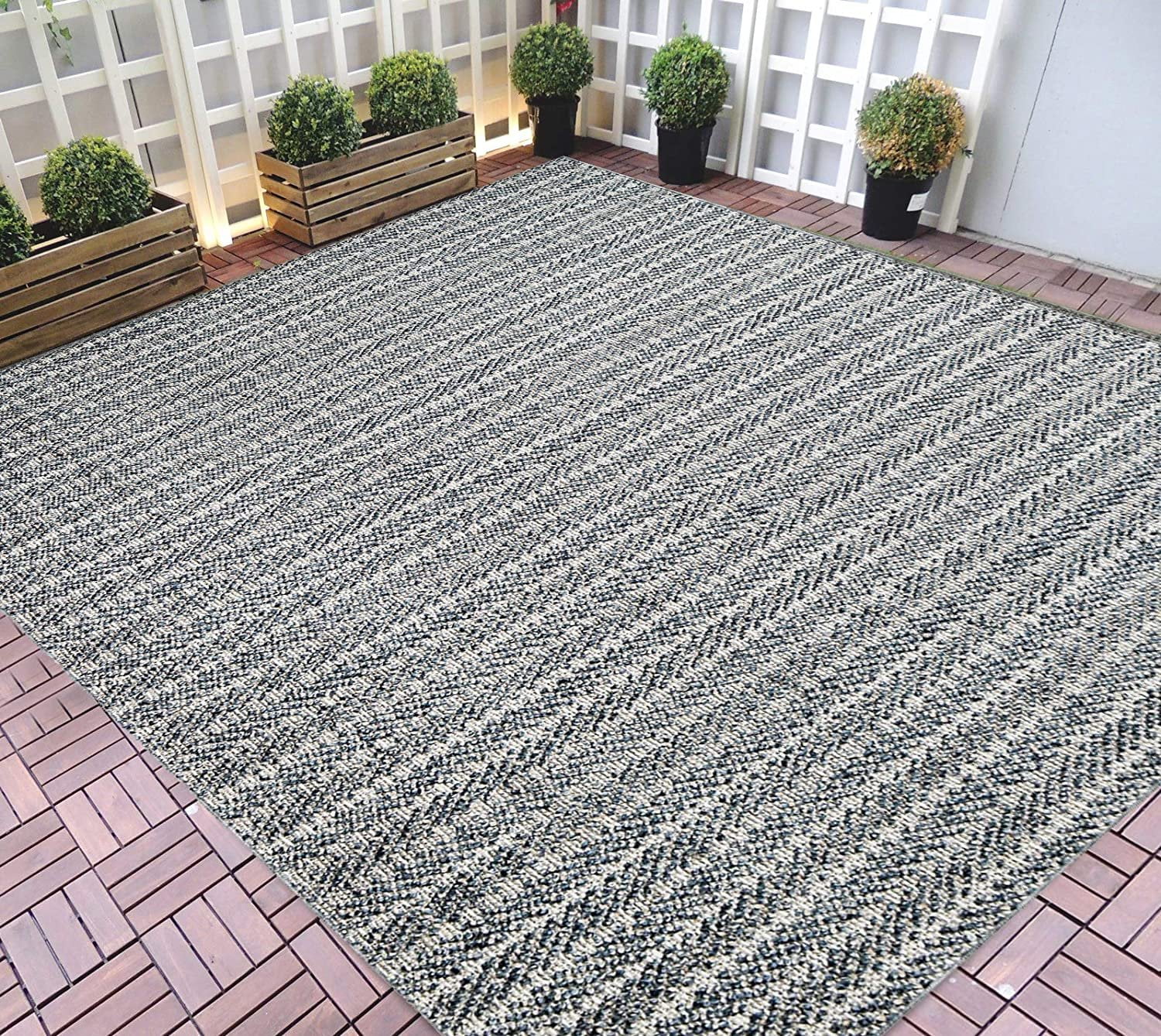 HR Indoor/Outdoor Rugs 5x7 Stripped Pattern Gray Outdoor CarpetLasts