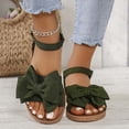 thumbnail image 5 of KEGIRLOM Women's Fashion Casual Spring And Summer Outer Wear Bow Round Toe Open Toe Elastic Back Flat Heel Flat Sandals Army Green 7.5, 5 of 7
