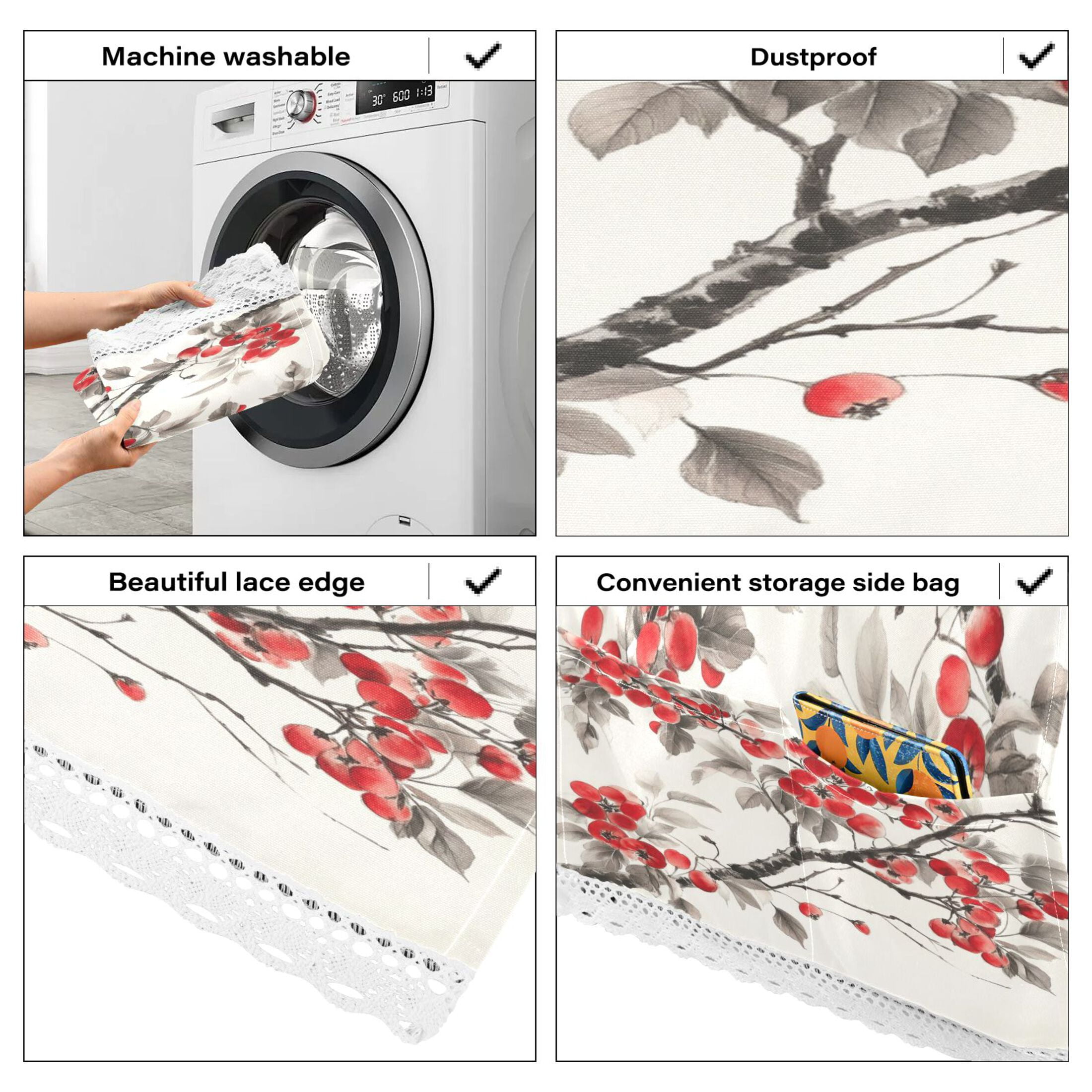 Malus SpectabilisWasher and Dryer Covers Dust-Proof and Oil Resistant Fridge Cover with 4 Storage Pockets Washing Machine Top Cover for Laundry Kitchen Home 51.2 x 22 In
