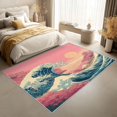 Blue Wavy Pattern Rug Japanese Wave Ukiyo-E Area Rugs, Blue Asian Oriental Wave Pattern ...