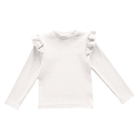 VNKIDY Girls T-Shirt Solid Color Long Sleeve Top With Ruffle Shoulder Half High Neck Casual Fit Basic Shirt For Kids Youth Daily Going Out Wear Trendy Top