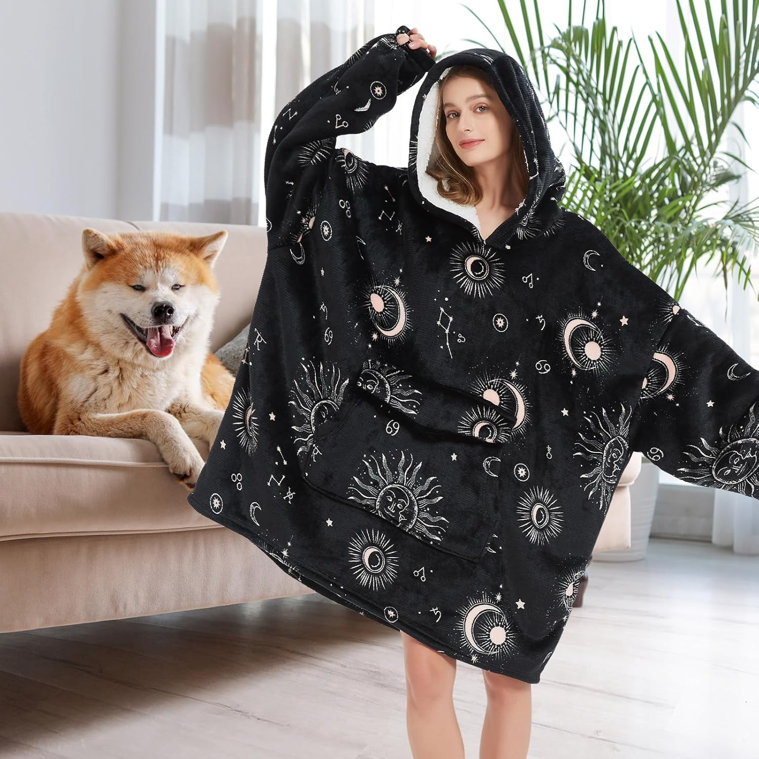 Sun and Moon Blanket Hoodies for Women and Men Adult Oversize Wearable Blanket Hoodies for Soft and Warm
