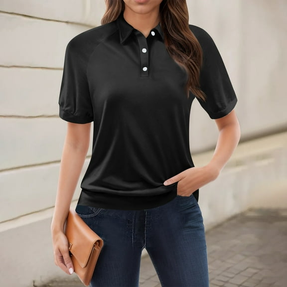 GXIPO Collared Shirts for Women Polo Style 3-Button Cotton Short Sleeve Casual Summer Tops White L