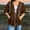 Brown, variant on Women's 3/4 Sleeve Zip up Jacket Drawstring Hooded Coat with Elastic Cuffs Casual Loose Fit Solid Color Plus Size Jackets Yellow