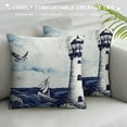 thumbnail image 3 of PHYHOO  Lighthouse Throw Pillow Cushion Cover, Nostalgic Watercolors with Gull Anchor Lighthouse Nautical Theme, Decorative Square Accent Pillow Case,  Navy Blue White, 3 of 5