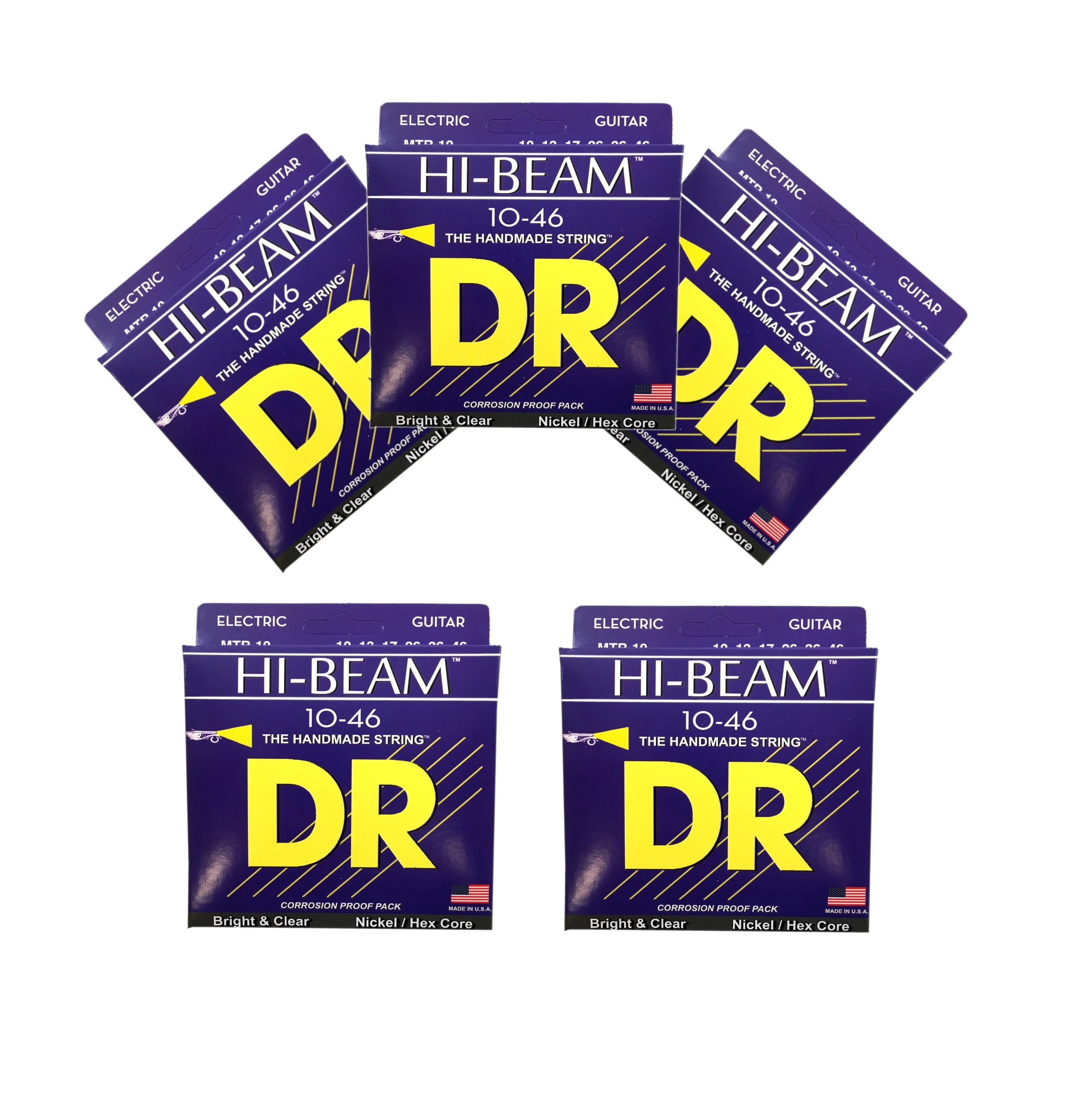 DR Guitar Strings 5 Pack Electric High Beam 10-46 Nickel Plated Hex Core Medium
