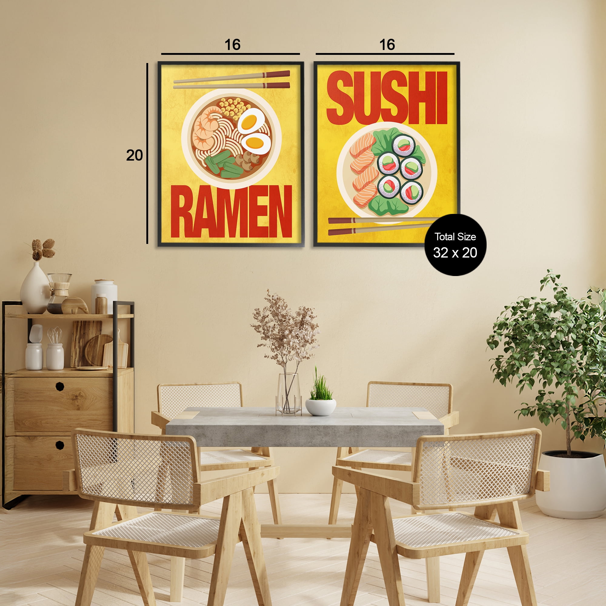 Stupell Industries Ramen & Sushi Japanese Cuisine 2 Piece Black Framed Giclee Art Set, design by Marcus Prime