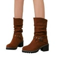 thumbnail image 5 of UngA Womens Fall Boots Cowboy Boots Embroidered Cowgirl Boots Western Mid-Calf Knee-High Boots with Heel Brown,6.5, 5 of 7