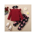 thumbnail image 4 of Qiylii Girls Fall Clothes Set, Heart Pullover Tops+Floral Trousers+Headdress, 4 of 8