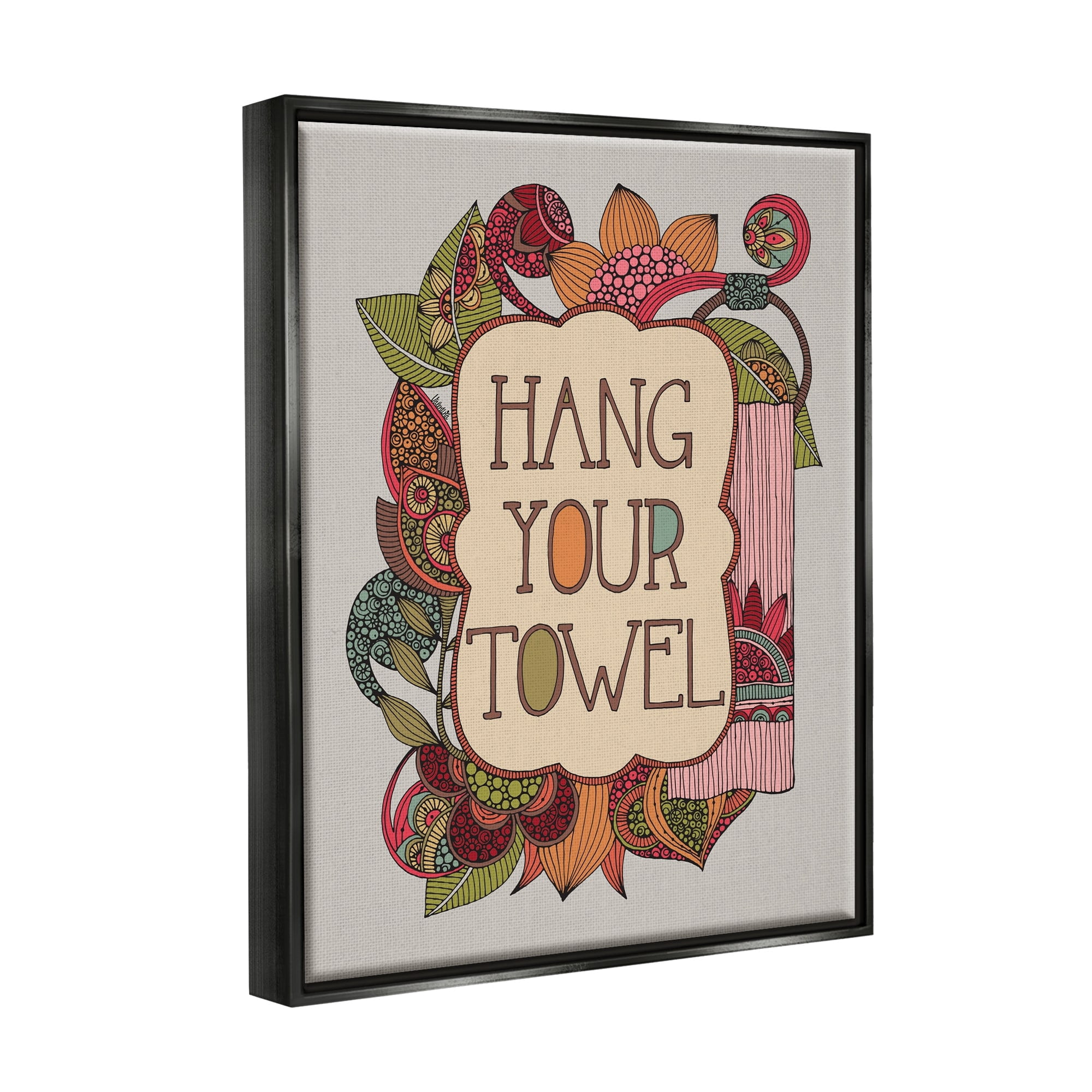 Stupell Industries Hang Your Towel Intricate Floral Mandala Shapes Graphic Art Jet Black Floating Framed Canvas Print Wall Art, Design by Valentina Harper