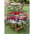 thumbnail image 3 of Outdoor Tablecloth with Umbrella Hole and Zipper, Christmas Round Table Cloth 54 Inch Waterproof Tablecloth, Red Truck Xmas Tree Winter Snowflakes Elk Picnic Table Cover for Patio Camping, 3 of 7