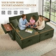 thumbnail image 4 of Muumblus Loveseat Sectional Sofa with 2 Storage Ottomans, Modular Cloud Couch with 2 Side Tables & USB, Plush Double Chaise Lounge Sofa Bed Indoor, Green Corduroy, 4 of 12