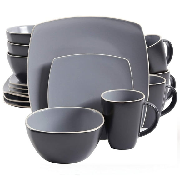 Gibson Home Soho Lounge Dinnerware Set - Stoneware, Modern, Dishwasher Safe - 16 Piece, Gray
