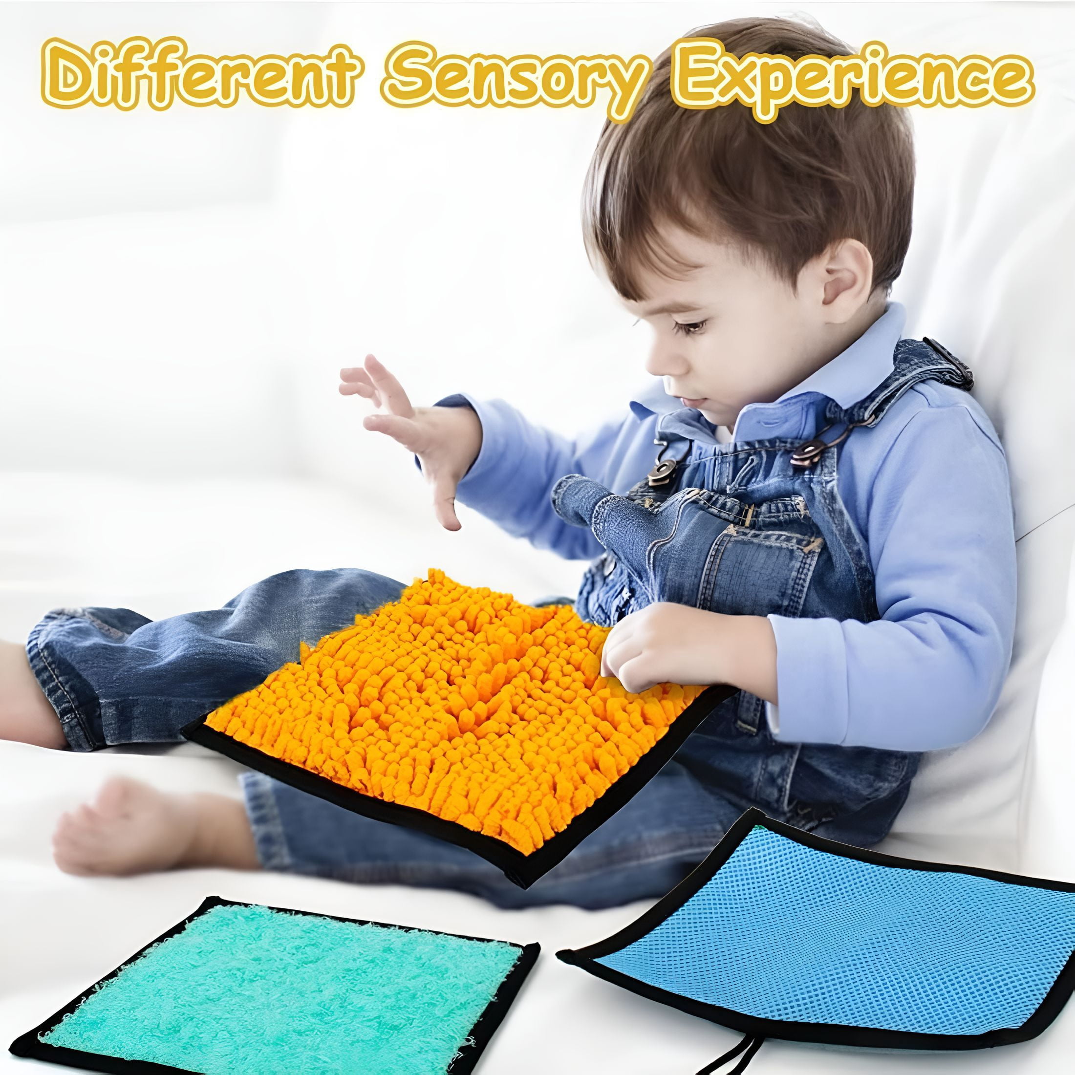 CYFW 16Pcs Multi Texture Sensory Play Mat for Soft Machine Washable Activity Pad Early Development Haptic Exploration Portable Development Pad