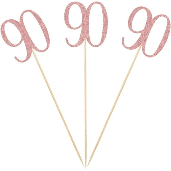 Rose Gold 90th Glitter Birthday Centerpiece Sticks, 12-Pack Number 90 Table Topper Anniversary Party Decorations