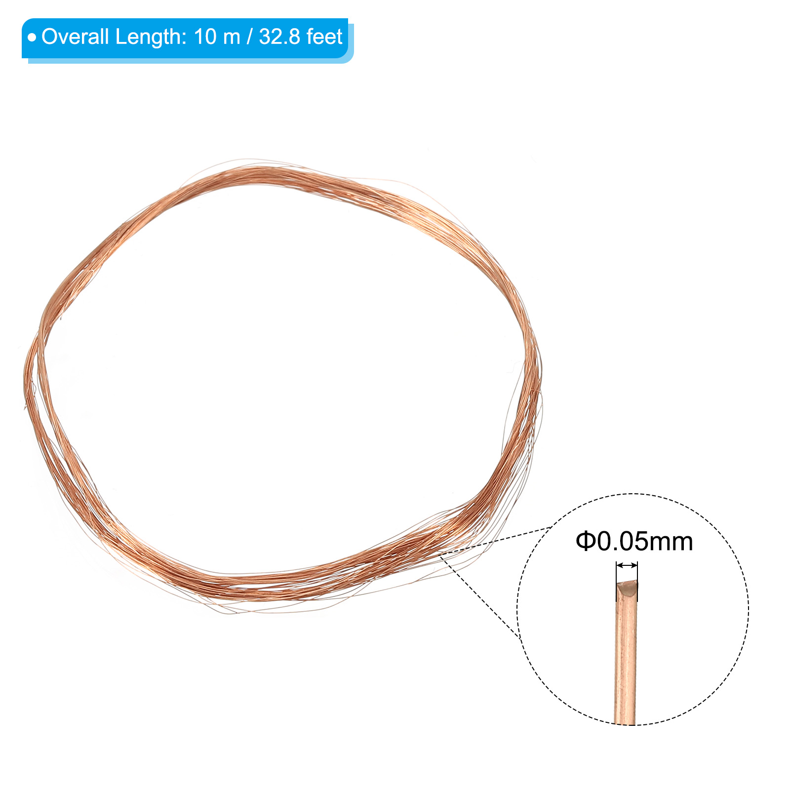 Uxcell 33 Feet Solid Bare Copper Wire 44 Gauge 99.9% Pure Copper Wire 0.05mm Dia Soft Beading Wire for Garden Branches