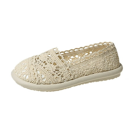 

MIASHUI Women s Flats Shoes Stylish Cut Out Lace On Shoes Casual Shoes Beige 7