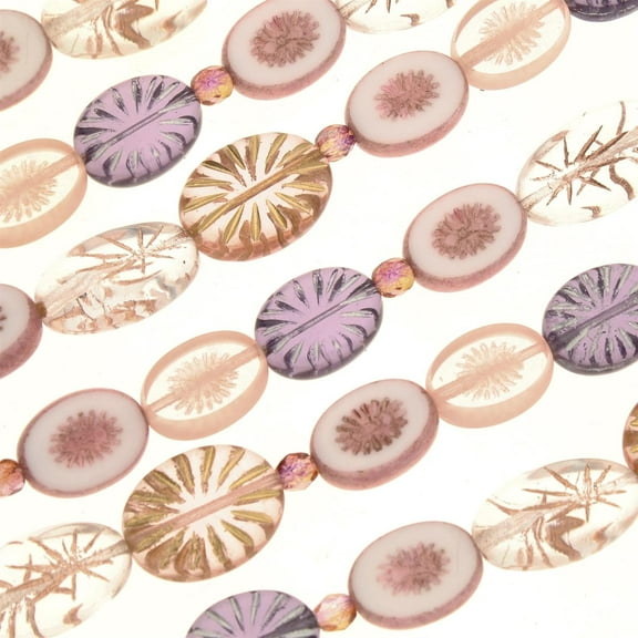 The Beadsmith Czech Glass Strands - Pressed & Table Cut Beads - 6 x 7-Inch Strands, 14 Beads Per Strand – Vintage Rose Quartz Mix – for Jewelry Making, Decorations & DIY Crafts