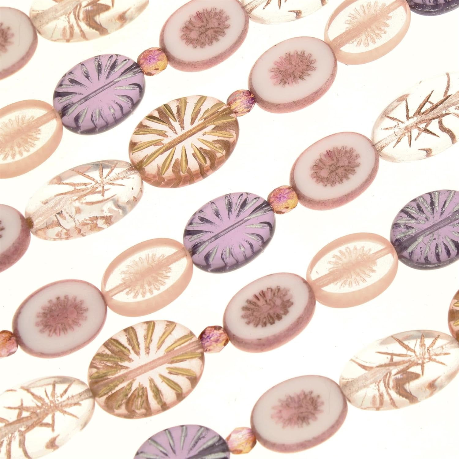 The Beadsmith Czech Glass Strands - Pressed & Table Cut Beads - 6 x 7-Inch Strands 14 Beads Per Strand – Vintage Rose Quartz Mix – for Jewelry Making Decorations & DIY Crafts