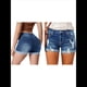 thumbnail image 2 of Shorts Vaqueros Desgastados de Tiro Medio-Alto para Mujer, con Bolsillos y Dobladillo Doblado, Informales, de Verano Azul Oscuro XL, 2 of 5