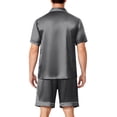 thumbnail image 3 of Havenx Men's Pajamas Set Silk Satin Short Sleeve Button Up T-Shirts Elastic Waist Drawstring Shorts Outfits with Pockets Outfit Lightweight Soft Summer Vacation Lounge Sleepwear,Gray XL, 3 of 5