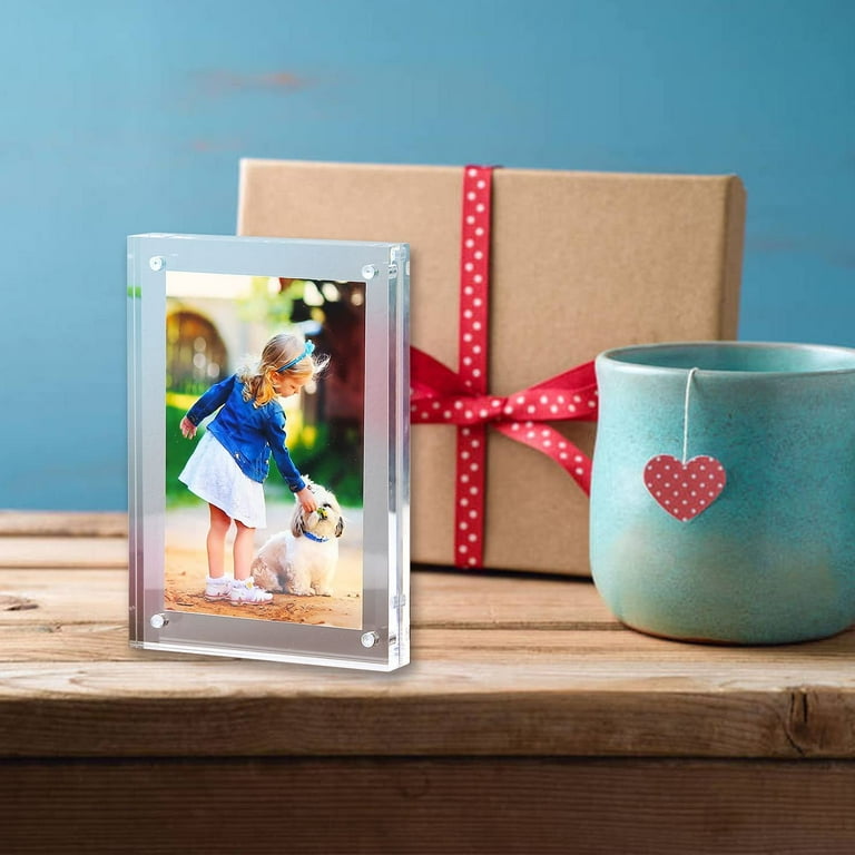 Boxalls Acrylic Photo Frame 10 X 15 Cm (4 X 6 Inch)-Set Of 5, Double Sided Picture Frame With Magnetic, Clear Frameless Desktop Photo Block On