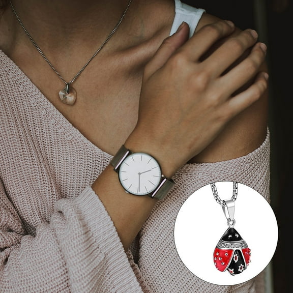 LABSERRON Silver Titanium Steel Lady Ladybug Necklace for Women Punk Style Clavicle Chain Accessories 18.5"