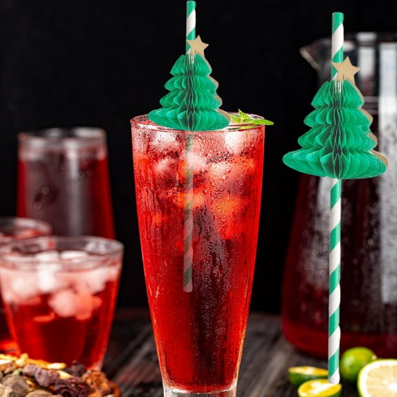 Happy Date 50Pcs Christmas Paper Straws Biodegradable Drinking Straw Mix for Wedding Supplies and Party Favors
