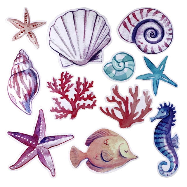 TOPBATHY Sea World - Adhesivo de pared con diseño de caballito de mar, estrella y concha para dormitorio y sala de estar