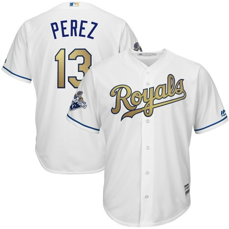 - Salvador Perez Kansas City Royals Majestic World Series Champions Gold Program Cool Base Player Jersey - White