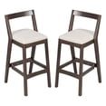 thumbnail image 2 of Counter Height Bar Stools, Rubberwood Stools with Beige Polyester Fabric Seat and Dark Brown Finish, Farmhouse Dining Stools for Kitchen, Breakfast Nook, Cafe, Set of 2, 2 of 10