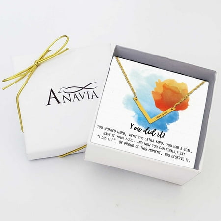 Anavia 2021 Graduation Gift for Her, Quarantine Graduation Gift Box, High School Graduation Gift for Best Friend, College Graduation Card Gift for Daughter, Graduation Gifts [Gold V Shaped, 18" Chain]