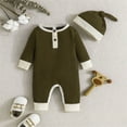 thumbnail image 2 of KyCheLot Newborn Baby Boy Girl Romper Ribbed Long Sleeve Jumpsuit with Hat 2 Piece Playwear 0-18 Months, 2 of 3