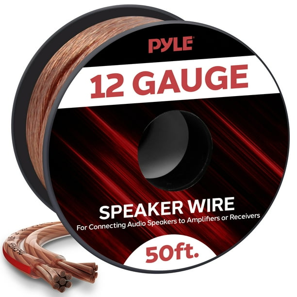 Cable de altavoz Pyle, calibre 12, 50 pies, cable de cobre en bobina para conectar audio estéreo a u