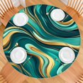 thumbnail image 2 of Teal and Gold Marble Swirls Pattern Round Fitted Tablecloth with Elastic Edge,Dining Table Cover Waterproof,Outdoor Round Tablecloth for Camping,Dining,Indoor and Outdoor, 2 of 7