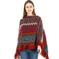thumbnail image 3 of Clearance Wraps Women Nationl Print Colourful Splice Poncho with Tassels Knitted Shawl Scarf Fringed Wraps Pashminas Sweater Pullover Cape Gifts for Women Sweater Tassel Hem Shawl Wrap Cloak, 3 of 5