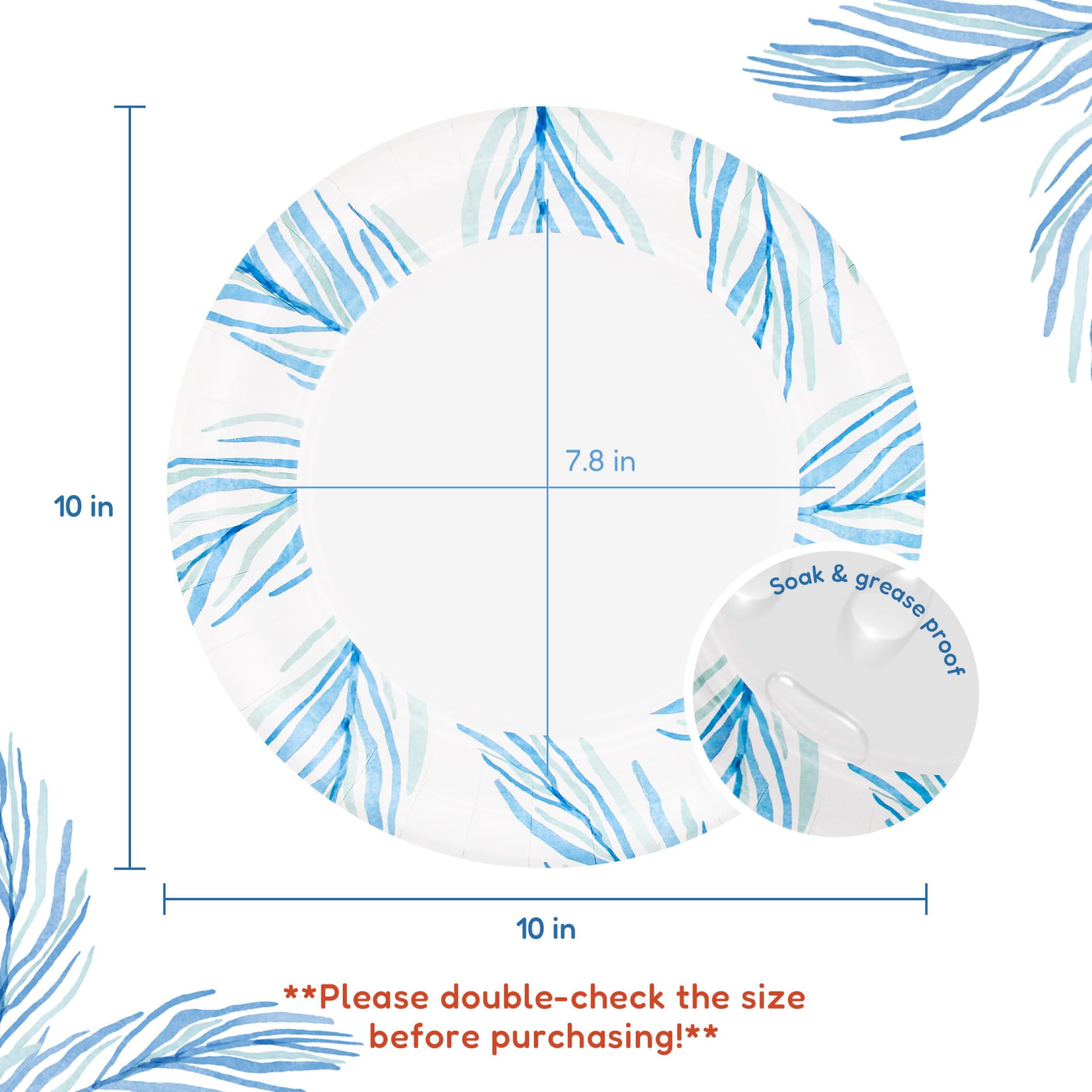 yesbox 10-Inch Decorative Disposable Paper Plates AFN1- Blue Feather Design, Sturdy and Eco-Friendly, Pack of 150 for Parties and Gatherings