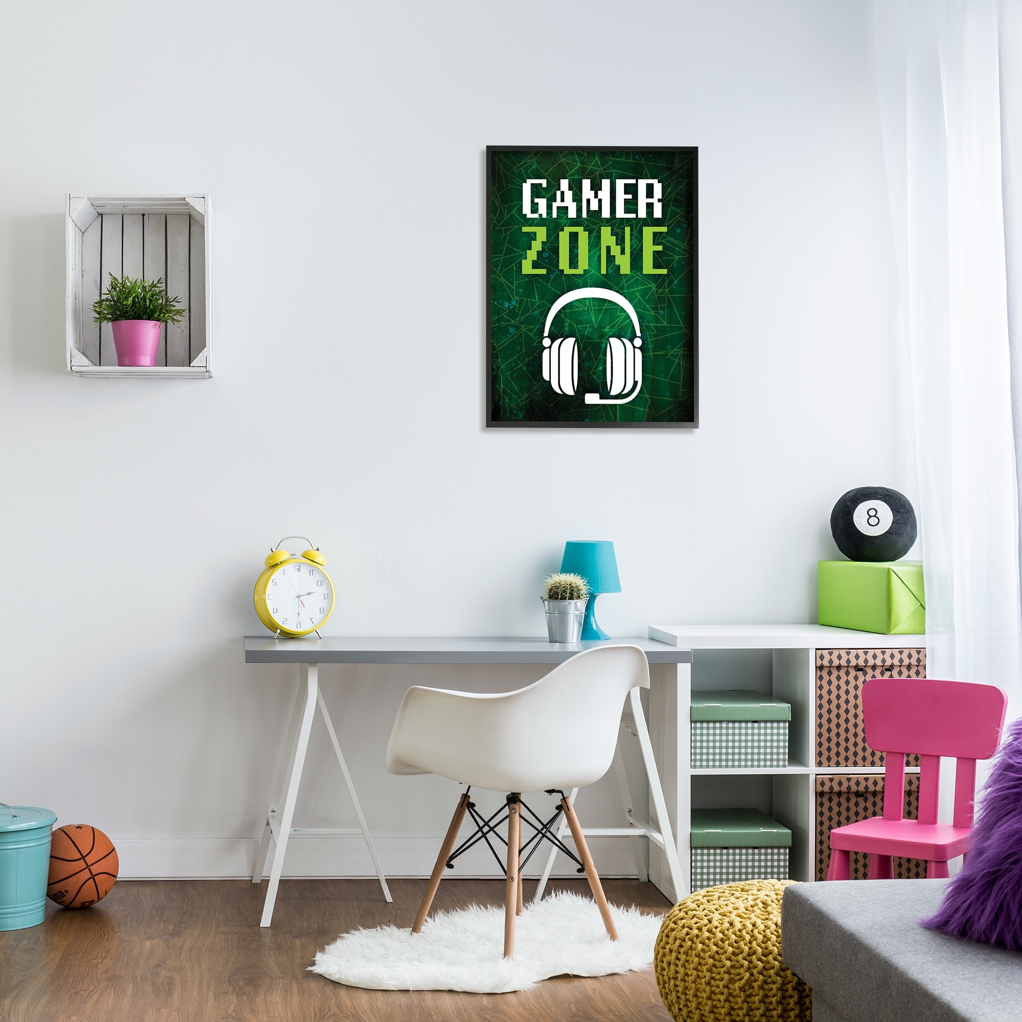 Stupell Industries Gamer Zone Headset Geometric Pattern Pixel Text Graphic Art Black Framed Art Print Wall Art, Design by Victoria Barnes